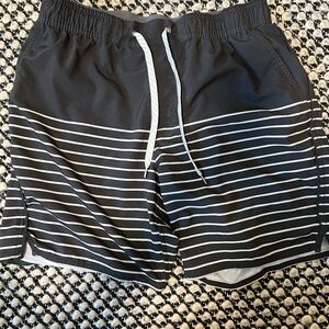 Vuori Black and White Striped Athletic Shorts